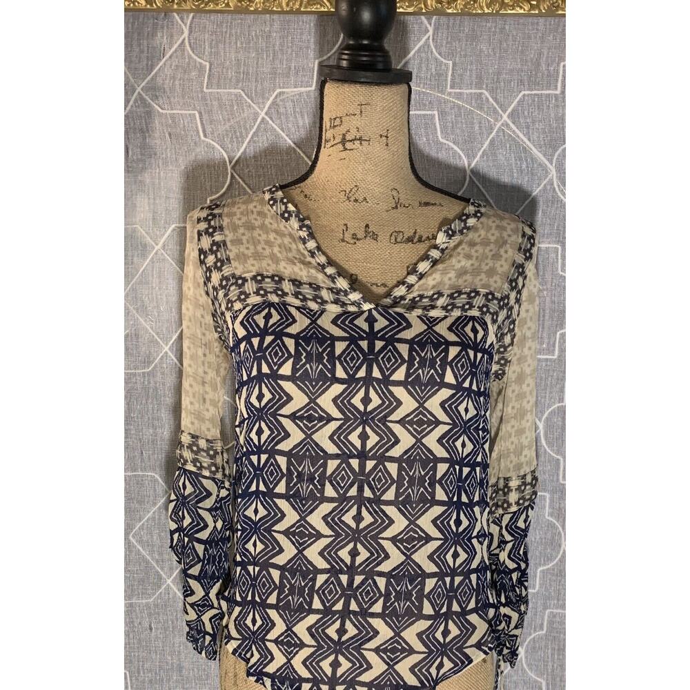 Women's Lucky Brand Paisley Floral Peasant Boho Sz Xs Top Shirt Blouse Gypsy Euc